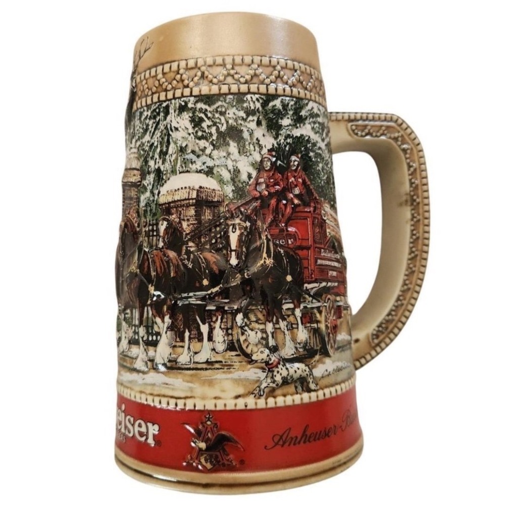 Budweiser 1987 Holiday Stein Clydesdales Grants Farm C Series Beer Mug Ceramic